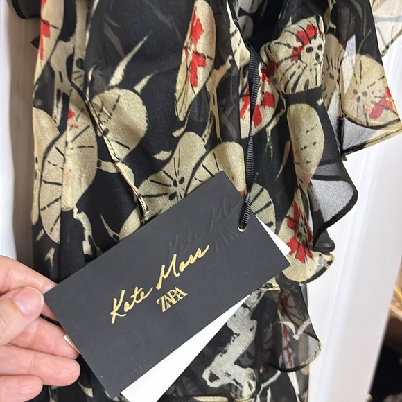 NWT KATE MOSS FOR ZARA black silk floral long dress size small & medium - Picture 12 of 14